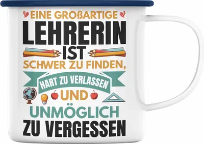 Produktbild von Trendation - Lehrerin Abschiedsgeschenk Emaille Tasse Geschenk zum Abschied Klassenlehrerin Beste Lehrerin Geschenkidee Dankeschön (Blau)