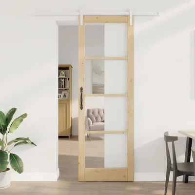 Immagine prodotto di Porta scorrevole – Pannello scorrevole – Legno massello di pino – 78x232 cm – Con sistema di binari in metallo – Silenziosa e salvaspazio