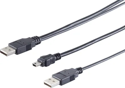 Produktbild von S/CONN maximum connectivity USB-Y-Stromkabel, 2 x USB A-Stecker auf USB-B-Mini 5 pin Stecker, USB 2.0, 0,6m (77150)