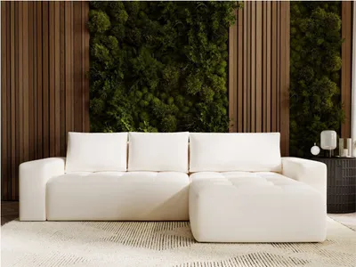 Produktbild von GrainGold Ecksofa L-Form Portland Rechts - Ecksofa mit Schlaffunktion, Bettkasten - Moderne Ecksofa, Wohnzimmer Sofa - Eckcouch Creme (Trinity 6950)