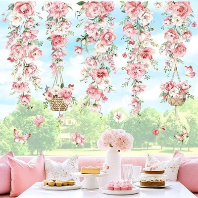 Produktbild von Blumen Wandsticker Rosen Wandsticker Hangende Weinreben Blumen Schutzsticker Wandsticker Blumen Glas Wanddekoration Sticker