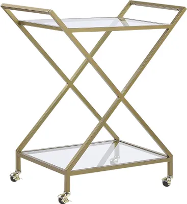 Zdjęcie produktu dla BELIANI Wózek kuchenny złoty metalowa rama szklane blaty barek na kółkach w stylu glamour