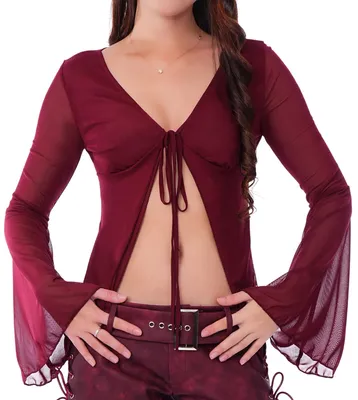 Immagine prodotto di Top in rete da donna, con maniche lunghe e scollo a V