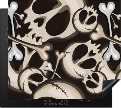Produktbild von KitchenYeah© Herdabdeckplatte Totenkopf - Halloween - Muster , 57x51cm, Küche Deko, Glaskeramikkochfeld Herdabdeckung, Abdeckplatte fùr Kochfeld