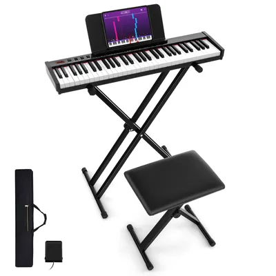 Obrázok produktu pre COSTWAY 61 Keyboard Electric Piano, digitálna klaviatúra s klávesovým stojanom a stoličkou, Bluetooth MIDI, elektronická digitálna klavírna súprava