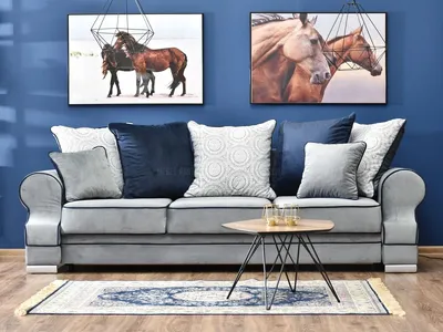 Zdjęcie produktu dla Sofa ze schowkiem SHERLY - szara / ciemnoniebieska