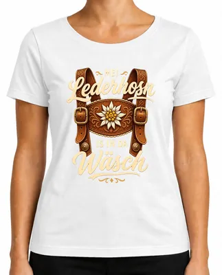 Productafbeelding van Mei Lederhosn dames T-shirt voor het , traditionele kleding, lederen broek, wit, maat M