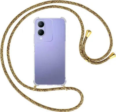 Produktbild von Handykette Backcover-Schutzhülle mit Band (Metall goldfarben) für vivo Y17s (6.56'') - braun+beige