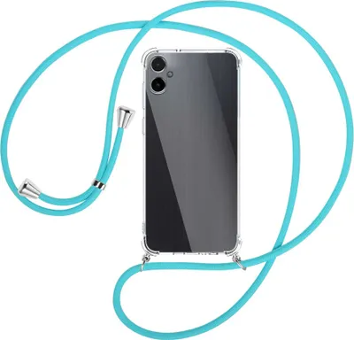 Produktbild von Handykette Backcover-Schutzhülle mit Band (Metall silberfarben) für Samsung Galaxy A05 (SM-A055) - türkis