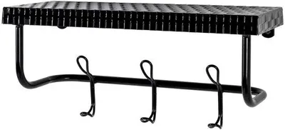 Productafbeelding van Ibenzoa® Wandgarderobe van stevig staal met metalen plank en 3 garderobehaakjes, matzwart, compact: 16 x 42 x 19 cm