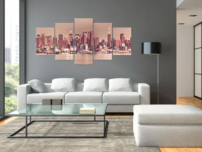 Produktbild von murando - Akustikbild Stadt New York 200x100 cm Bilder Akustikschaum Hochleistungsschallabsorber Schallschutz Leinwand 5 tlg Wandbild Raumakustik Schalldämmung d-B-0030-b-n