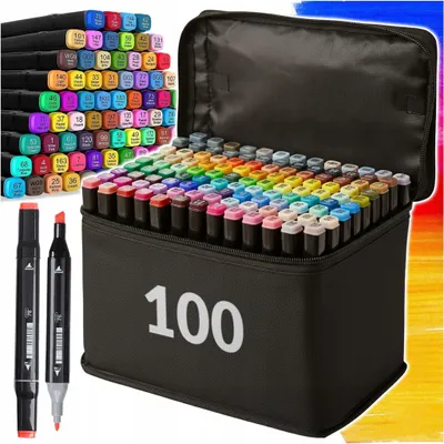 Produktbild von 100 doppelseitige Alkoholmarker mit Etui und Griff, Spitzenstärke 1-2mm und 3-6mm