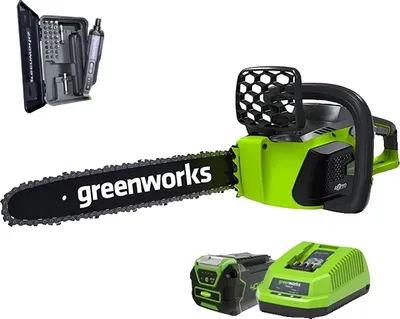 Obrázek produktu pro Greenworks 40V řetězová pila, bezkartáčový motor, 16palcový řetězový kroužek Oregon, 16 palců, jedna baterie