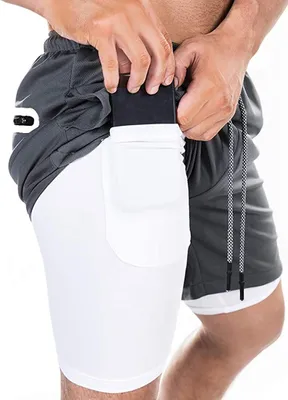 Produktbild von ASKSA Herren 2 in 1 Shorts Laufshorts Dual Kurze Sporthose Männer Fitness Laufhose Sport Hosen Trainingshose(Dunkelgrau,M)
