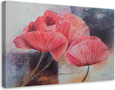 Image de Toile « Coquelicots rouges » comme peinture à l'huile 60 x 40 cm Feeby rouge, tableau mural prêt à accrocher