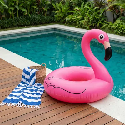 Produktbild von Aufblasbarer rosa Flamingo – aufblasbarer Schwimmring für das Schwimmbecken, 100 cm
