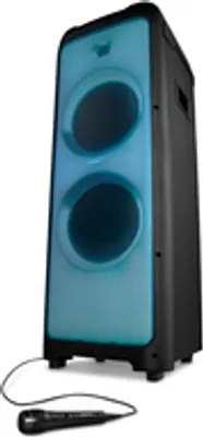 Produktbild von MEDION X61200 Party-Soundsystem (Partylautsprecher inkl. Mikrofon, Karaoke Partybox, Bluetooth, DJ Funktion, LED-Frontpanel, Lichtshow, 2x 80 Watt RMS, USB, AUX, Cinch, Mikrofon und Gitarrenanschluss)