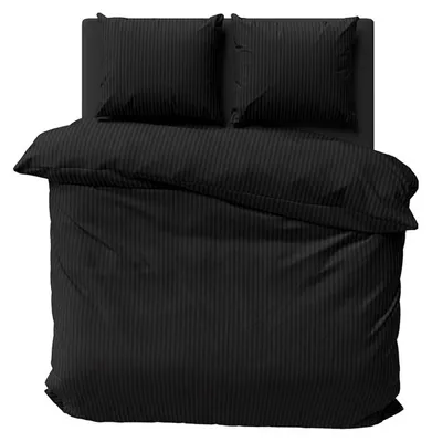 Produktbild von Bettwäsche, Damast-Bettwäsche, 100 % Baumwolle, Streifen 160x200 Schwarz