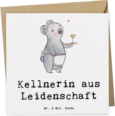 Produktbild von Mr. & Mrs. Panda Grußkarte Kellnerin Leidenschaft - Weiß - Geschenk, Restaurant, doppelkarte, Klappkarte, Spruch, Ausbildung, Glückwunschkarte, faltkarte, anlasskarte