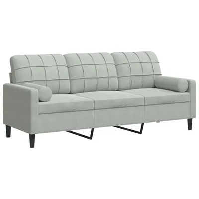 Immagine prodotto di vidaXL Divano a 3 posti con cuscini decorativi Grigio chiaro 180 cm Velluto