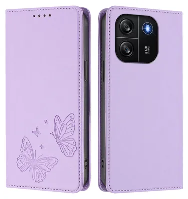 Produktbild von Lederhülle für Blackview Wave 6C, Schmetterling Prägung Leder Brieftasche Schutzhülle mit Ständer Violett
