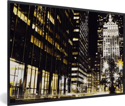 Produktbild von MuchoWow® MuchoWow® Gerahmtes Poster New York - Lampe - Nacht 90x60 cm - Poster mit zchwarzem Bilderrahmen - Fotorahmen - Foto-Plakat