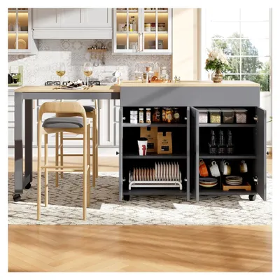 Produktbild von Moderner ausziehbarer Bartisch (118-180×50×94 cm) mit Stauraum für Esszimmer und als Wohnzimmertrennwand, Grau