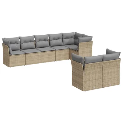 Produktbild von vidaXL 8-tlg. Garten-Sofagarnitur mit Kissen Beige Poly Rattan