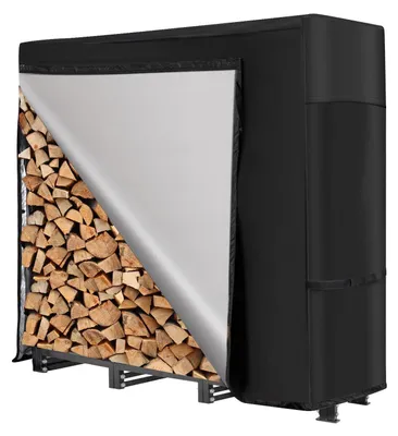 Produktbild von Kaminholzregal Außen mit Abdeckung und Tragetasche 120x116.8x35.1 cm Schwarz Metall