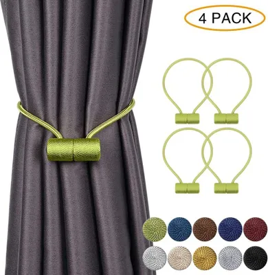 Obrázok produktu pre Magnetické držiaky na záclony, záclonové spony, lanko, držiaky na záclony, spony, záclonové úväzy, držiaky na záclony na dekoráciu interiéru, do kaviarne alebo kancelárie, 4 kusy, olivovo zelená farba