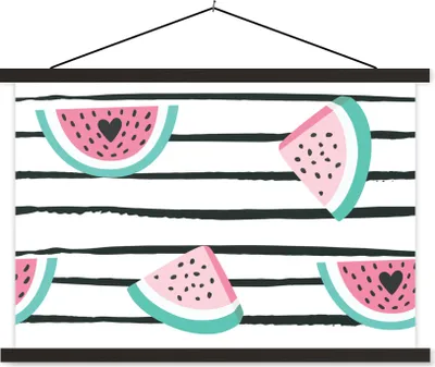 Produktbild von MuchoWow® Textilposter Wassermelone - Sommer - Schwarz 60x40 cm mit schwarzem Rahmen - Hölzernes