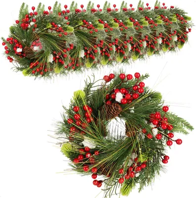 Produktbild von COM-FOUR® 10x Türkranz Weihnachten mit Zapfen, Beeren und Blättern - 35cm