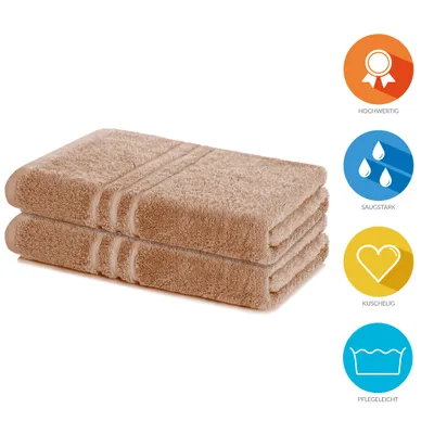 Produktbild von Lavea® 2er Badetuch 100x150 cm aus 100% Baumwolle – Großes Duschtuch, saugstark, hautfreundlich, Frottierserie Elena -  Cappuccino