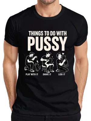 Zdjęcie produktu dla Koszulka męska "Pussy Lustig Katze Black Statement", czarna, rozmiar S