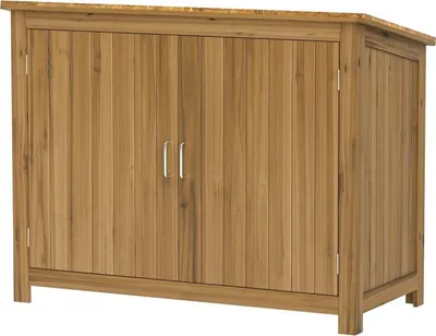 Zdjęcie produktu dla Fortuna Lai Szafka ogrodowa drewniana, szopa na narzędzia odporna na warunki atmosferyczne 110x50x85cm, szopa na narzędzia z drzwiami, dach jednospadowy, półki, szafka na narzędzia, szopa ogrodowa szafka na narzędzia szopa ogrodowa na ogród taras podwórko, brązowa