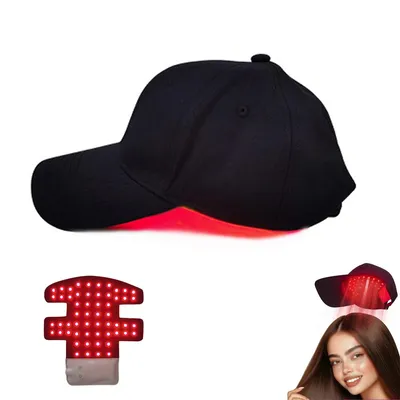 Produktbild von Laser-Haarkappe, rotes Anti-Haarausfall-Licht, 4 Modi (660 nm + 450 nm + 850 nm), 56 LEDs, abnehmbares Rotlicht-Panel, Unisex, größenverstellbar