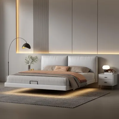 Produktbild von Weißes Schlafzimmer Wandbett Designer Betten Holzgestell Doppelbetten