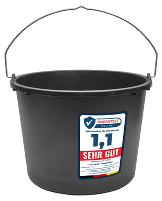 Produktbild von Garronda Baueimer 12 L – robuster Mörteleimer aus recyceltem Kunststoff mit Metallhenkel, stabiler Putzeimer und Maurerkübel für Baustelle, Garten und Haushalt GD-0168