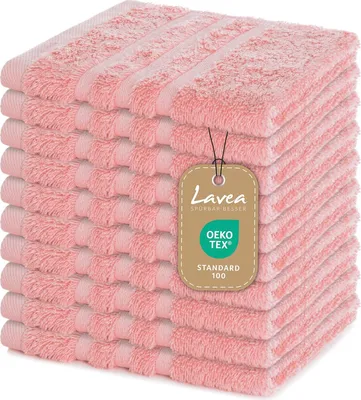 Produktbild von Lavea® 10er Set Seiftuch 30x30 cm – Hochwertige Gästehandtücher 30x30 - 100% Baumwolle, Elena – Saugstark, Waschbar und Strapazierfähig - Pastellrosa