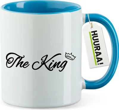 Produktbild von Huuraa Kaffeetasse The King Krone 330ml Blau Keramik Kaffeebecher Geschenkidee