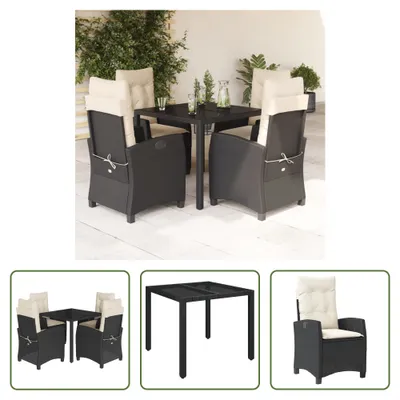 Produktbild von The Living Store 5-tlg. Garten-Essgruppe mit Kissen Schwarz Poly Rattan