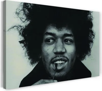 Produktbild von Leinwandbild (100x70cm): Jimi Hendrix Portrait Rock-Star Rock-Legende vintage retro, echter Holz-Keilrahmen inkl. Aufhänger, handgefertigt in Deutschland