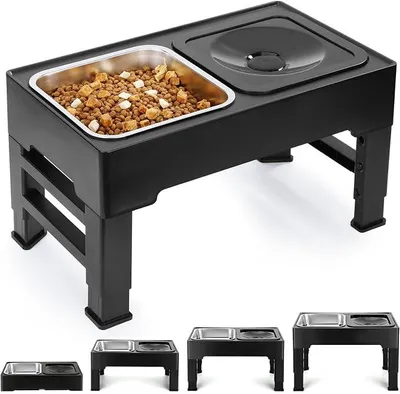 Produktbild von PolkaHome® Verstellbarer erhöhter Hundenapf mit Ständer, 4 Höhen, Edelstahl Futterschale, Anti-Rutsch Wassernapf für große, mittlere