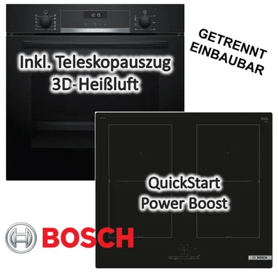 Produktbild von Herdset Bosch Backofen EcoClean mit Induktionskochfeld PowerBooster autark 60 cm