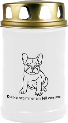 Produktbild von Grabkerze Weiß, Brenndauer: 48 Stunden, Motiv: Bulldogge