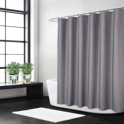 Produktbild von Duschvorhang aus Leinen, 240 g/m² schweres Gewebe, mit Haken,  Hotelqualität, waschbar, grau, 180 x 210 cm