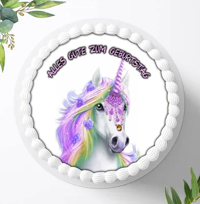 Produktbild von Für die Geburtstags Torte ein Tortenaufleger, Zuckerbild mit dem Motiv: Einhörner, Essbares Foto für Torten, Fondant, Ø 20cm, 0794z