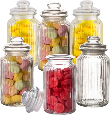 Produktbild von BigDean 6x Bonbongläser Bonboniere 1,3 Liter - Mit Deckel - Für Süßigkeiten, Kekse, Kräuter & Gewürze - Vintage Vorratsgläser
