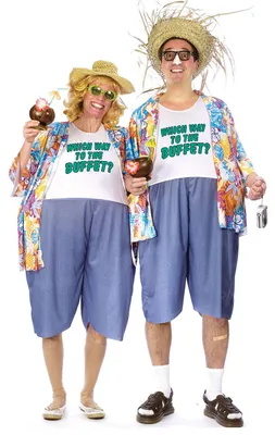 Produktbild von Kostüm Dicker Tourist mit riesigem Bauchumfang, blau-weißem Hawaii-Hemd, Bauch Ø 60 cm, Länge 107 cm