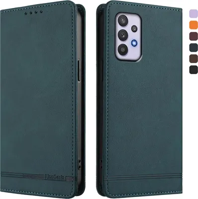 Produktbild von Hülle für Samsung Galaxy A32 5G, Retro Kunstleder Ständer Klapphülle mit Kartenfächer und Magnetische Grün